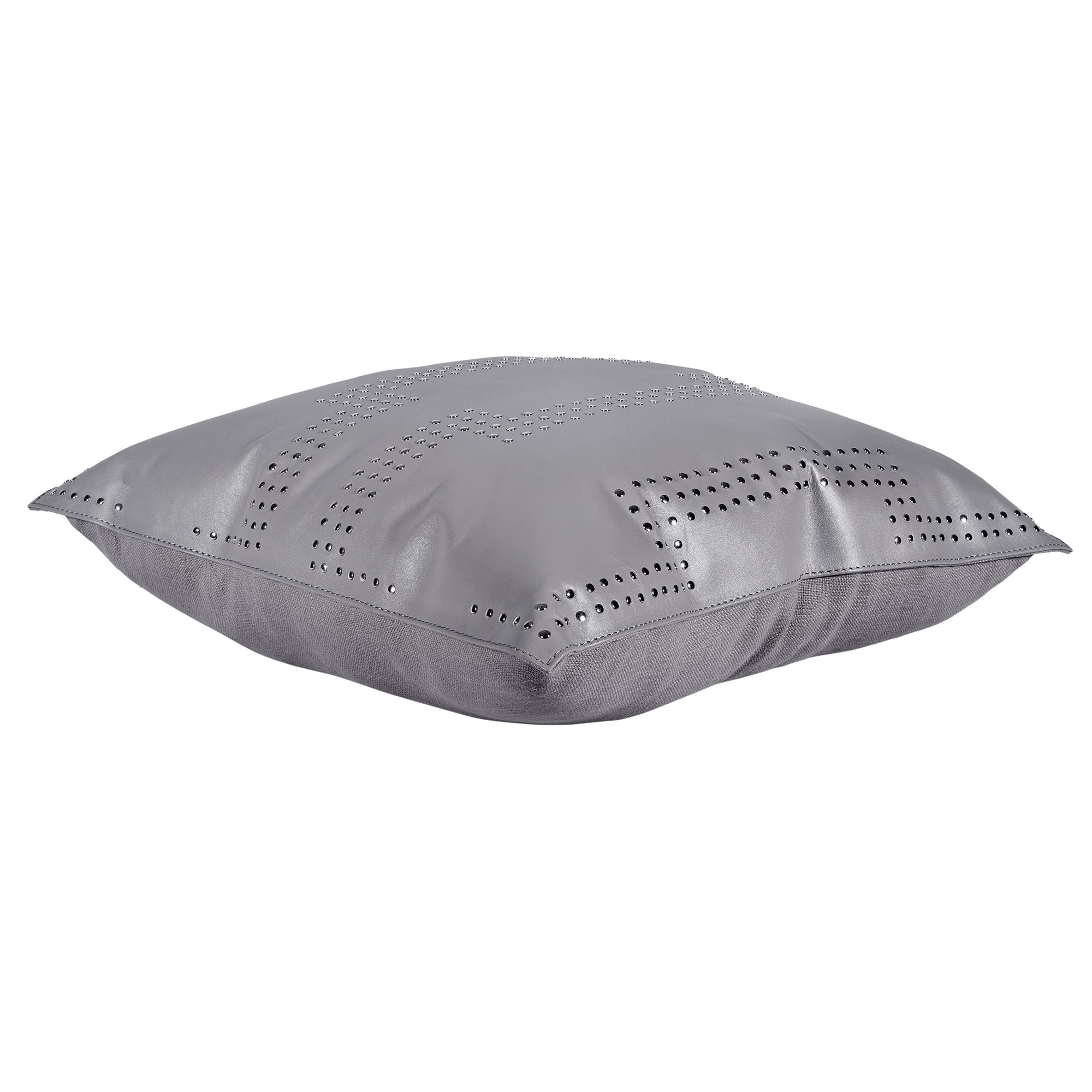 Genuine Leather Geometric Studded Throw Pillow - Thumbnail 4