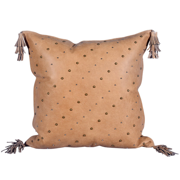 HiEnd Accents Genuine Leather Hide Tasseled Throw Pillow PL5022 Tan Shell: 100% Leather , Filing: 100% Waterfowl Feathers 20x24x6