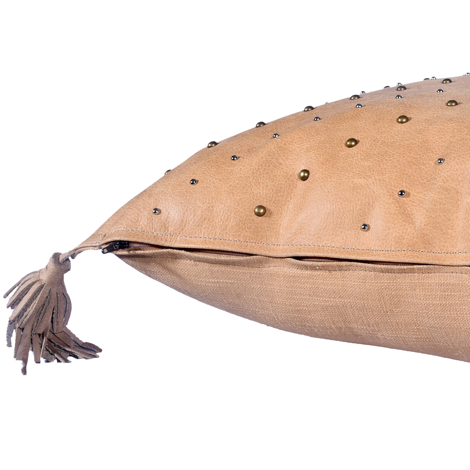 Genuine Leather Oversized Tasseled Throw Pillow - Thumbnail 3