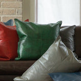 Genuine Leather Embossed Emerald Croc Pillow