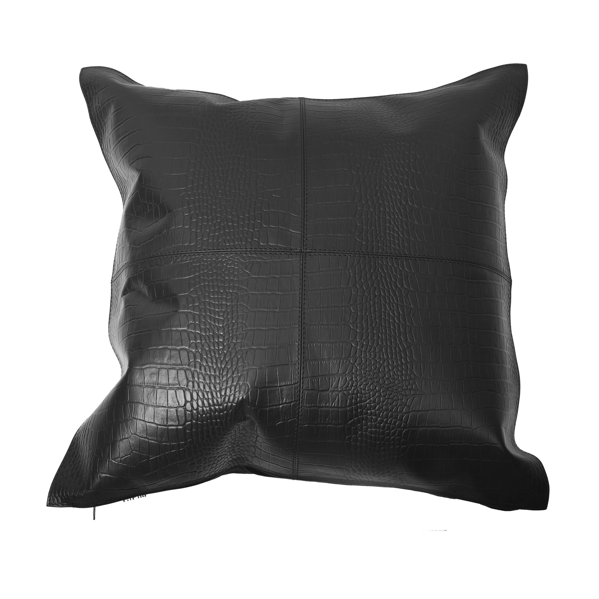 Genuine Leather Croc-Embossed Black Accent Pillow