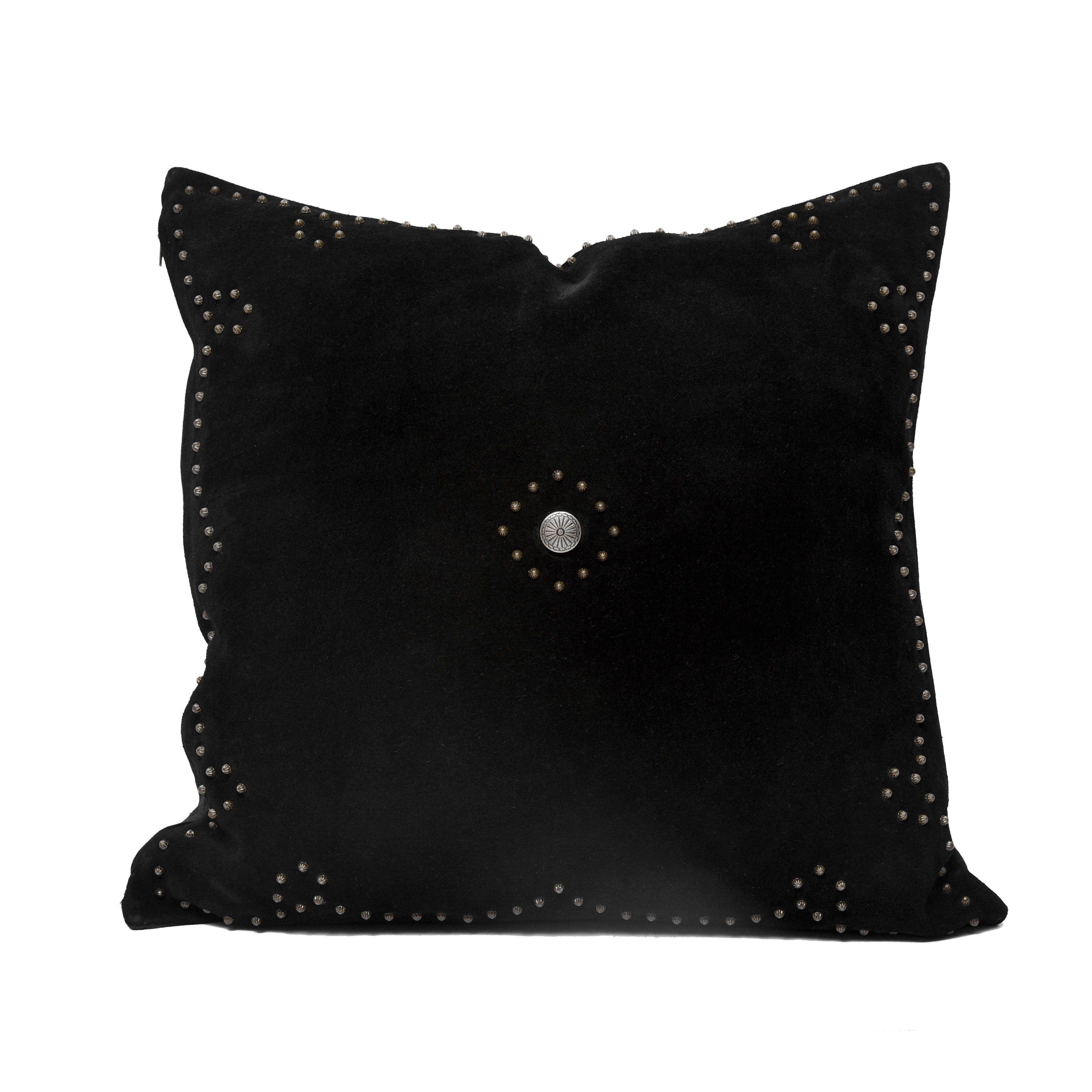 Western Suede Pillow with Antique Silver Concho and Studded Border - Thumbnail 2
