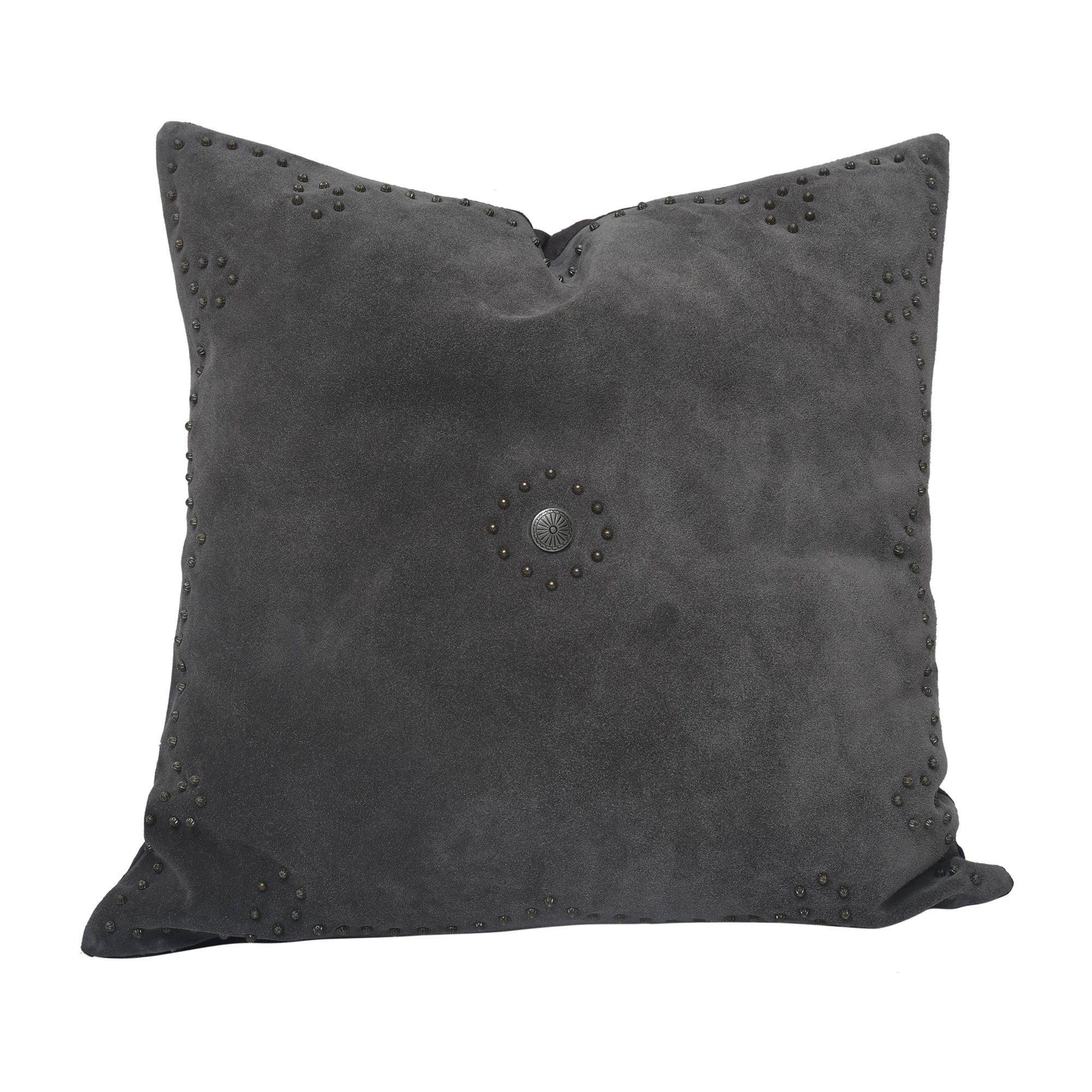 Western Suede Pillow with Antique Silver Concho and Studded Border - Thumbnail 4