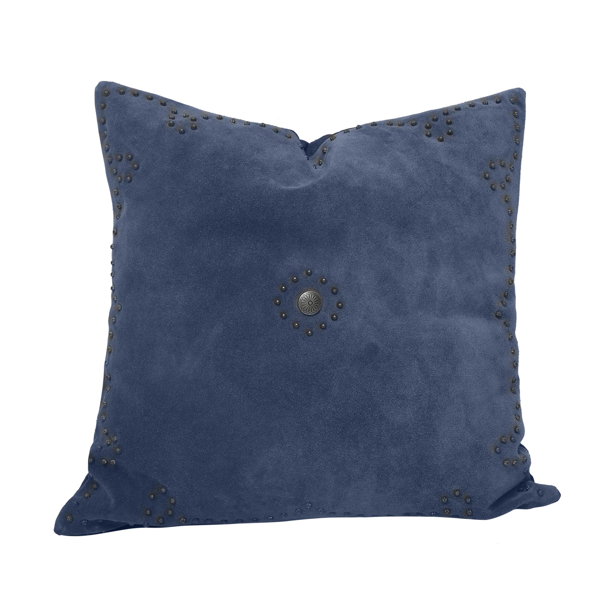 Western Suede Pillow with Antique Silver Concho and Studded Border