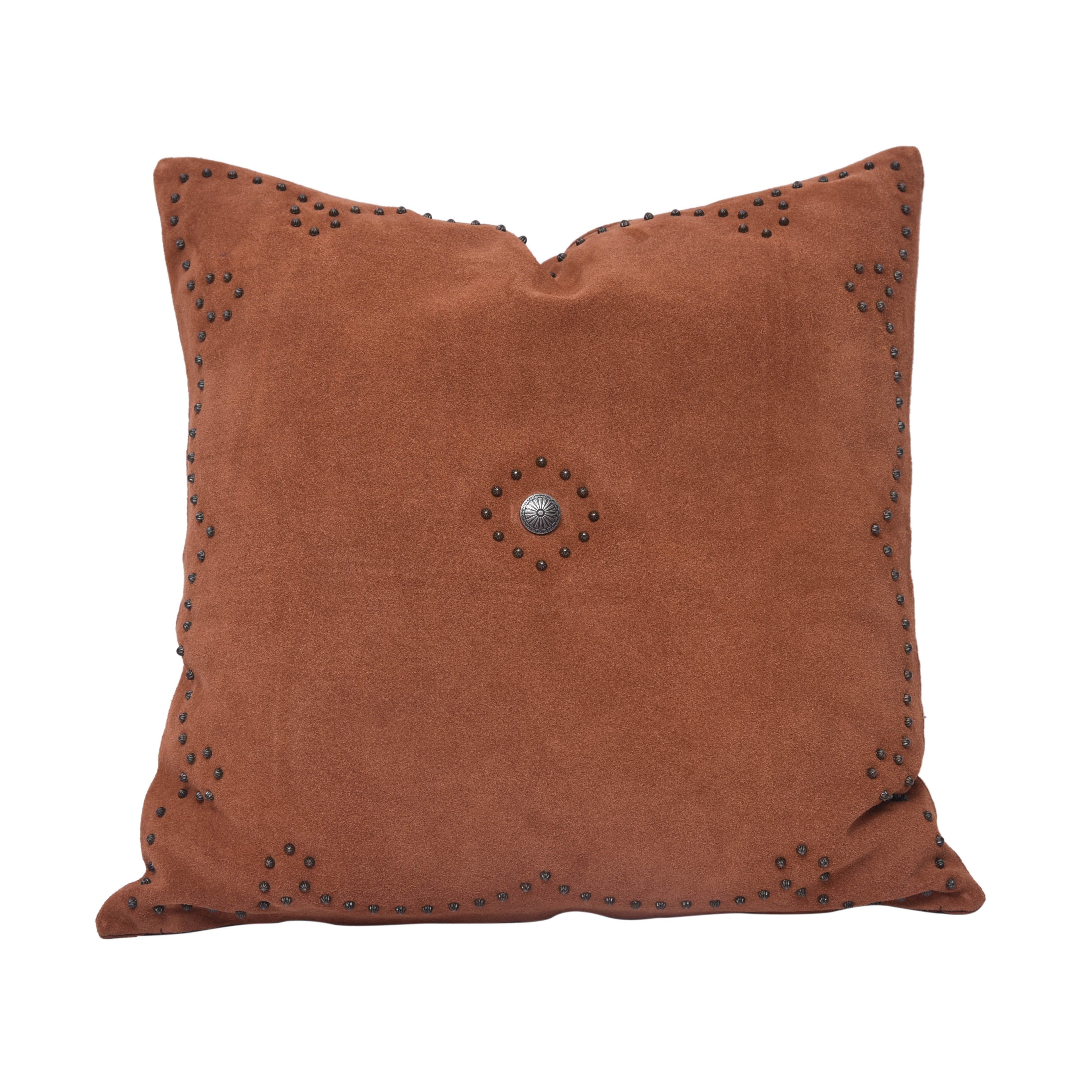 Western Suede Pillow with Antique Silver Concho and Studded Border - Thumbnail 3