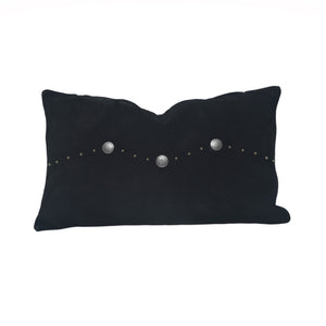 HiEnd Accents Western Suede Antique Silver Concho & Studded Lumbar Pillow PL5031-OS-BK Black Shell - Front: 100% suede leather, Back: 100% cotton. Fill - 100% waterfowl feathers. 12x20