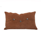 HiEnd Accents Western Suede Antique Silver Concho & Studded Lumbar Pillow PL5031-OS-TB Tobacco Shell - Front: 100% suede leather, Back: 100% cotton. Fill - 100% waterfowl feathers. 12x20