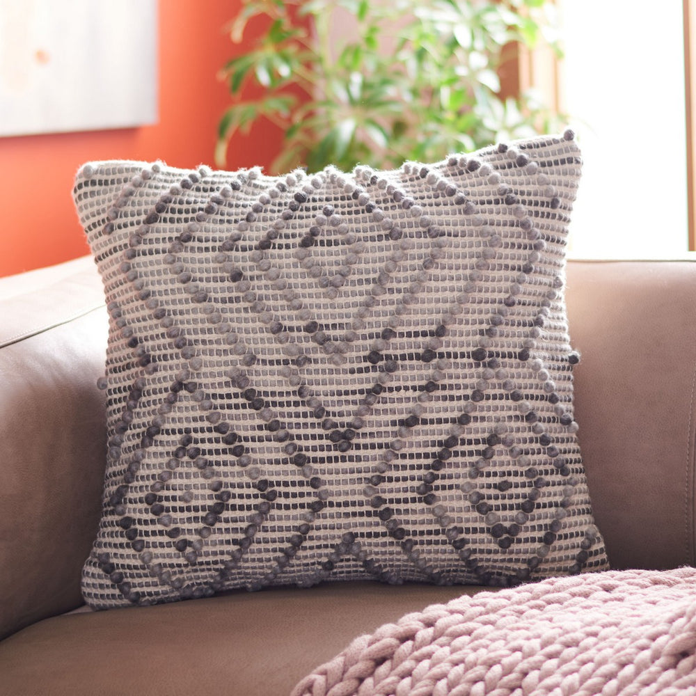 Adalia Pillow - Cozy Boho-Chic Grey Decor with Soft Wool-Cotton Blend & Delightful Diamond Patterns