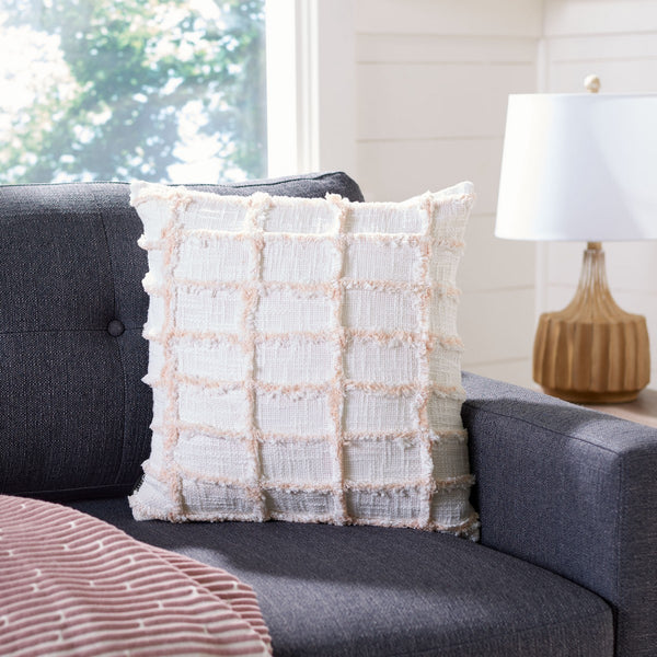 Lonis Pillow White / Pink COTTON SLUB PATCH WORK PLS6527A-1818