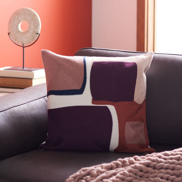 Carlee Pillow - Modern Art Chic in Burgundy & Rose Tones, Ultra-Soft 100% Cotton for Cozy Interiors