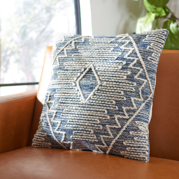 Lannie Pillow - Southwest Chic Decor with Ultra-Soft Denim Cotton, Bohemian Motifs & Hidden Zipper