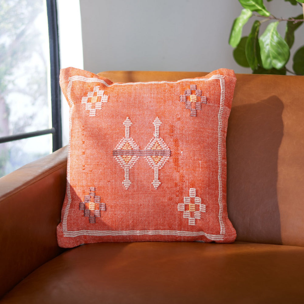 Pyrra Pillow - Chic Southwest Style in Warm Orange Cotton, Perfect for Sofa or Bed Decor, 18"x18"