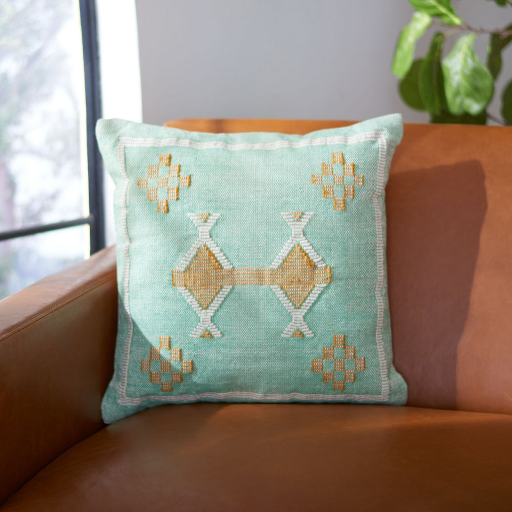 Halstead Pillow - Southwestern-Inspired Teal Cotton Decor for Bohemian Living Rooms - 18"x18"