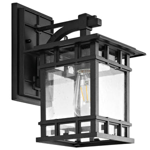 Grayter Black Metal Outdoor Wall Lantern – Mission-Style Design with Clear Seeded Glass Shade