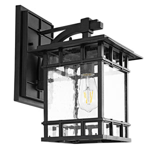 Rolran Stylish Outdoor Wall Lantern - Timeless Mission Design with Clear Seeded Glass & Black Finish