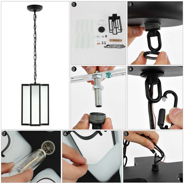 Safavieh Hyla Outdoor Pendant/Black Black / White Metal / Glass PLT4024A