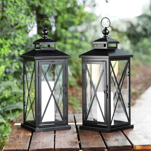 Safavieh Lirio Outdoor Lantern -Set Of 2 Black / Clear Metal / Glass PLT4064A-SET2