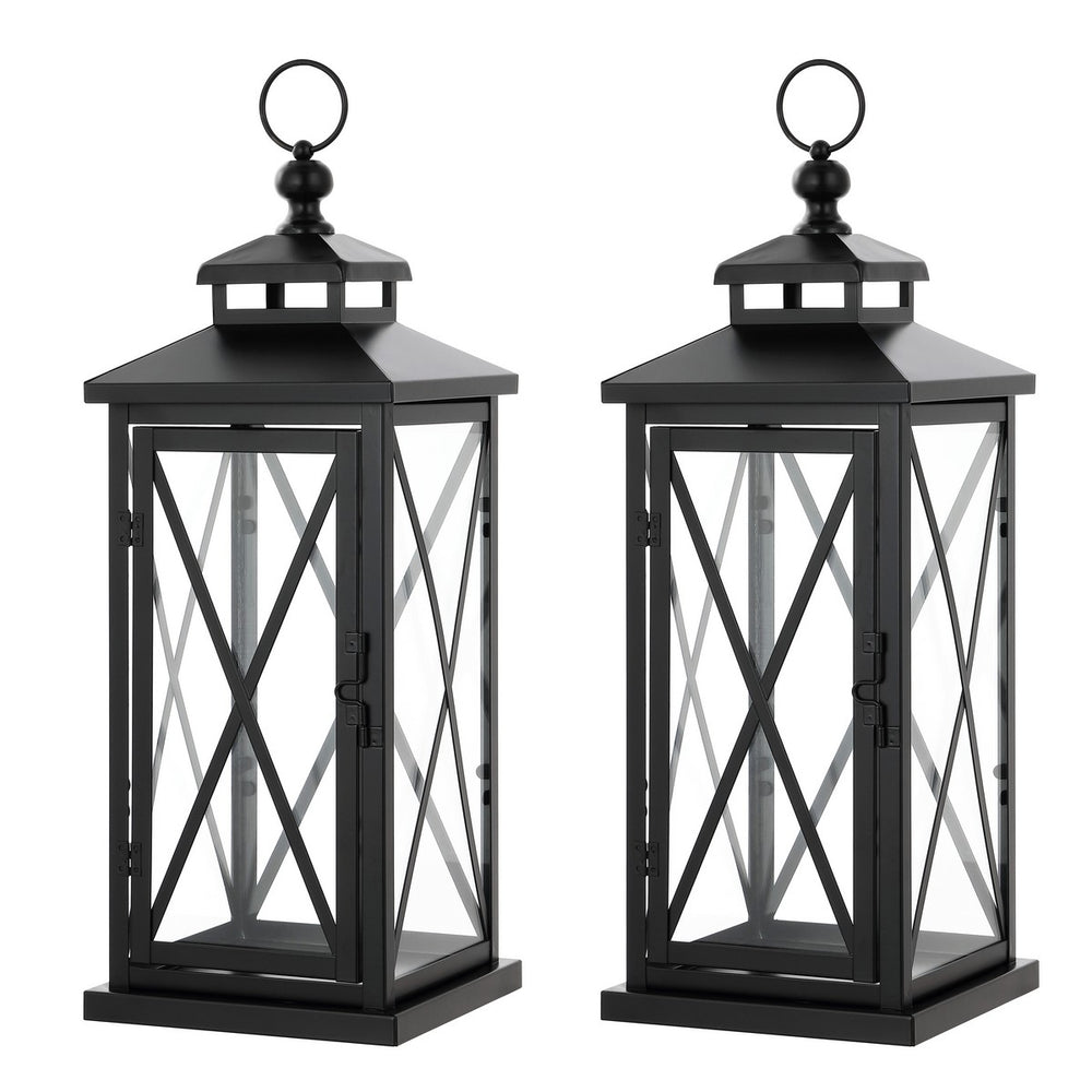 Safavieh Lirio Outdoor Lantern -Set Of 2 Black / Clear Metal / Glass PLT4064A-SET2
