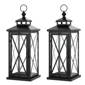 Safavieh Lirio Outdoor Lantern -Set Of 2 Black / Clear Metal / Glass PLT4064A-SET2