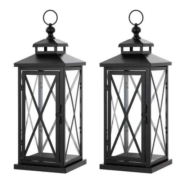 Safavieh Lirio Outdoor Lantern -Set Of 2 Black / Clear Metal / Glass PLT4064A-SET2