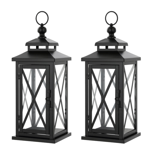 Safavieh Lirio Outdoor Lantern -Set Of 2 Black / Clear Metal / Glass PLT4065A-SET2