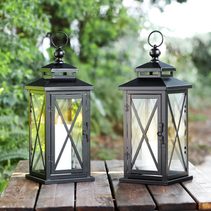 Safavieh Lirio Outdoor Lantern -Set Of 2 Black / Clear Metal / Glass PLT4065A-SET2