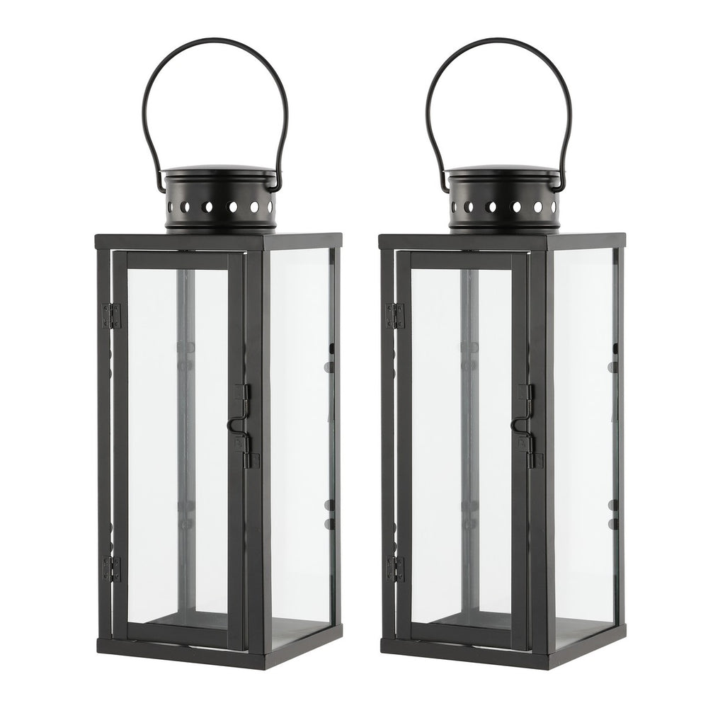 Safavieh Lorient Outdoor Lantern -Set Of 2 Black Metal / Glass PLT4068A-SET2