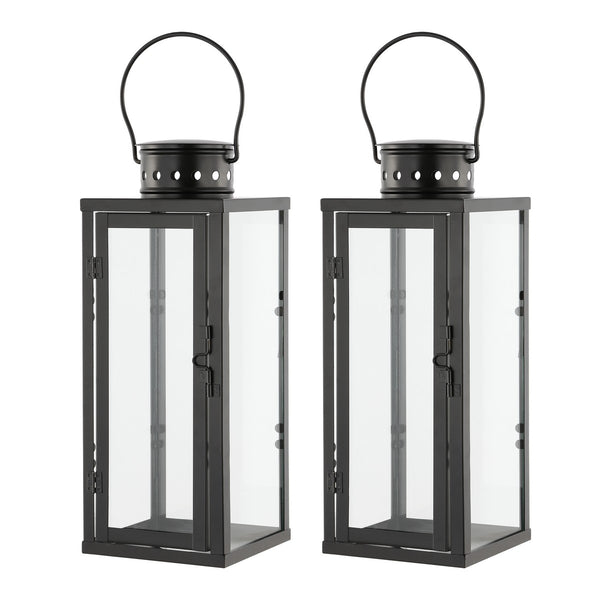 Safavieh Lorient Outdoor Lantern -Set Of 2 Black Metal / Glass PLT4068A-SET2