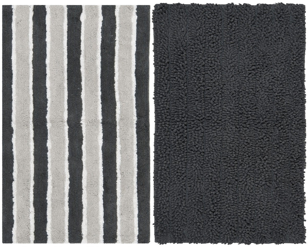 Riviera Solid-Stripe Tufted Bath Rugs Set of 2 - Luxurious Grey Cotton, Non-Slip Backing, Soft Feel