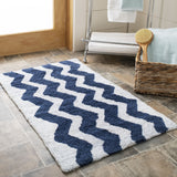 Plush Master Bath Pmb727 Chevron  Hand Tufted 100% Cotton Rug Nautical Blue