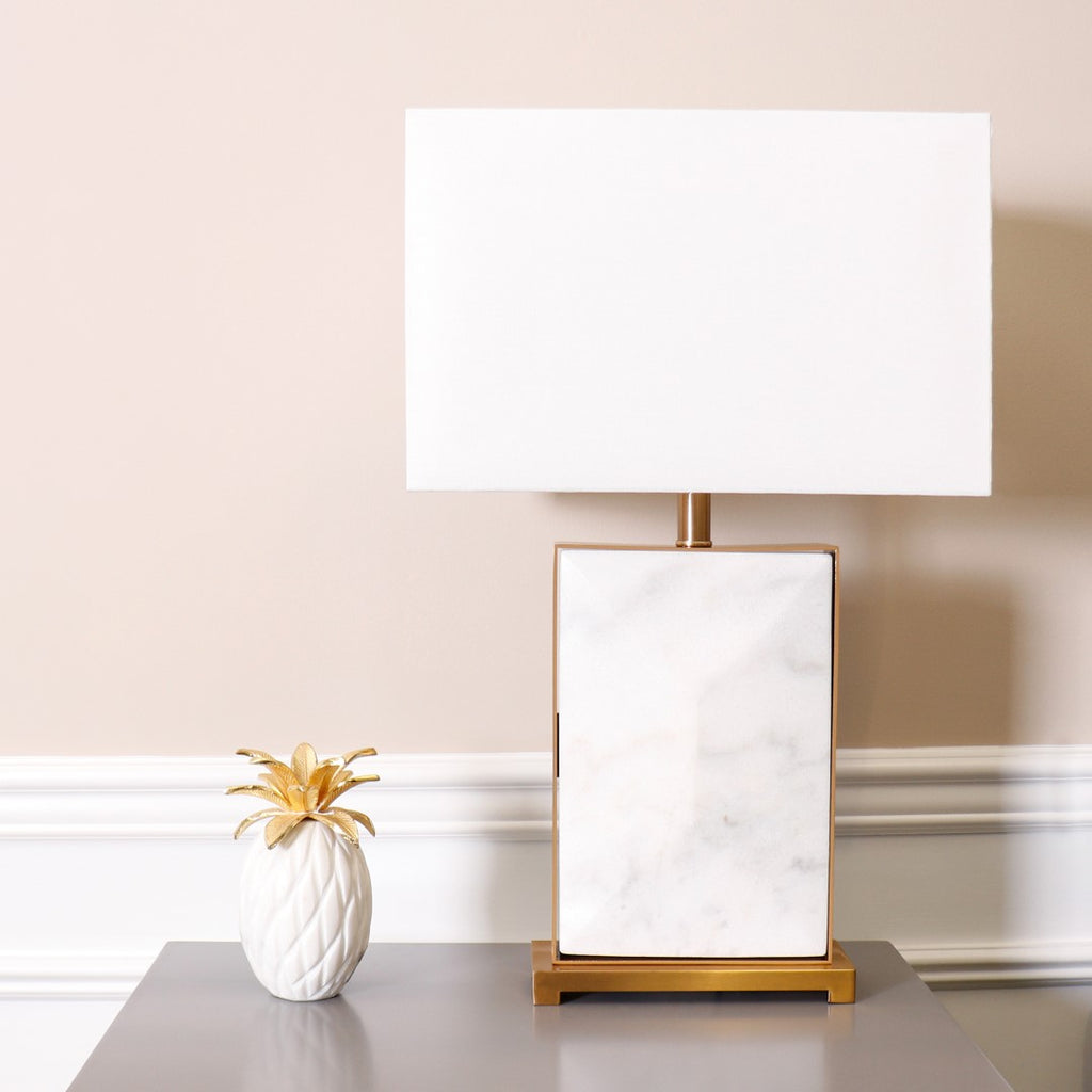 pasargad reign collection white marble and gold metal body table lamp with e27 bulb and white shade h25xw16xd8 on off switch PMT 30220 