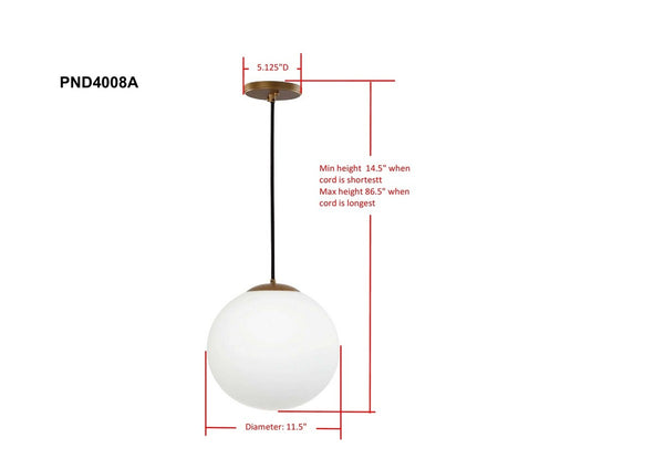 Nelda Pendant Light - Contemporary Antique Gold Finish with White Glass Globe for Elegant Décor