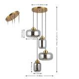 Safavieh Equinox, 4 Light, 19 Inch, Smoke Grey/Brass, Glass/Iron Pendant Smoke Grey / Brass Glass PND4142A