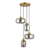 Safavieh Equinox, 4 Light, 19 Inch, Smoke Grey/Brass, Glass/Iron Pendant Smoke Grey / Brass Glass PND4142A