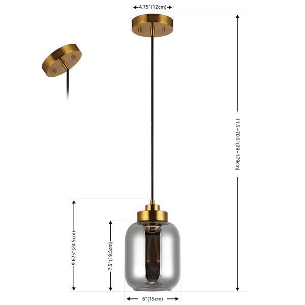 Safavieh Ethyx, 6 Inch, Smoke Grey/Brass, Glass/Iron Pendant  PND4143A