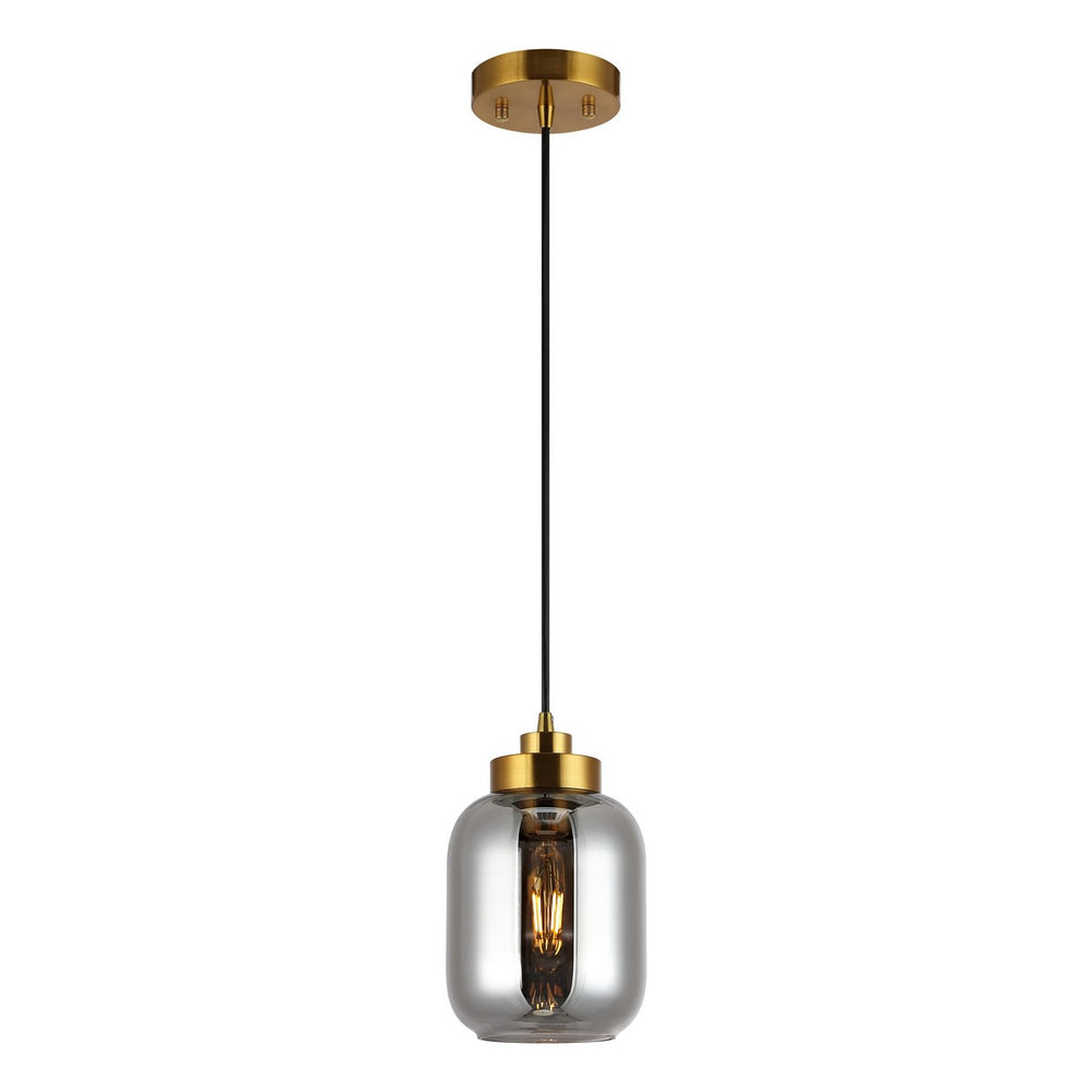 Safavieh Ethyx, 6 Inch, Smoke Grey/Brass, Glass/Iron Pendant  PND4143A