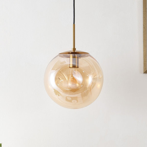 Safavieh Cyril, 10 Inch, Amber/Brass, Glass/Iron Pendant Amber / Brass Glass PND4145A