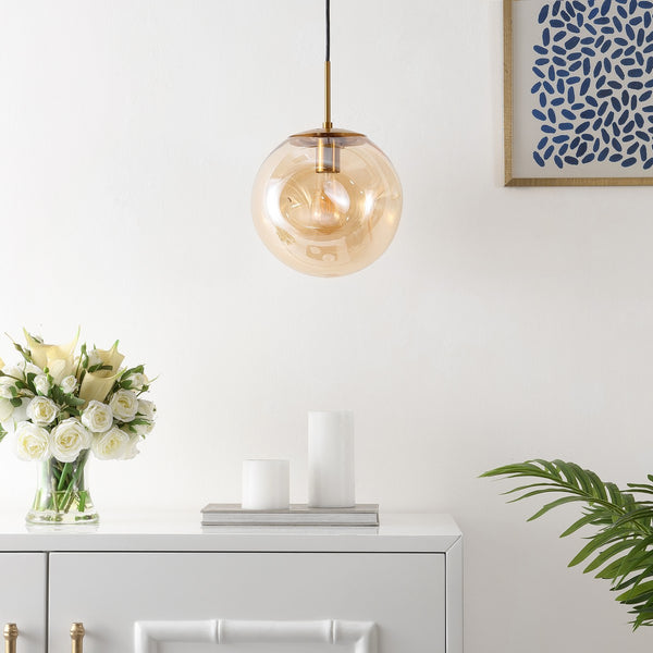 Safavieh Cyril, 10 Inch, Amber/Brass, Glass/Iron Pendant Amber / Brass Glass PND4145A