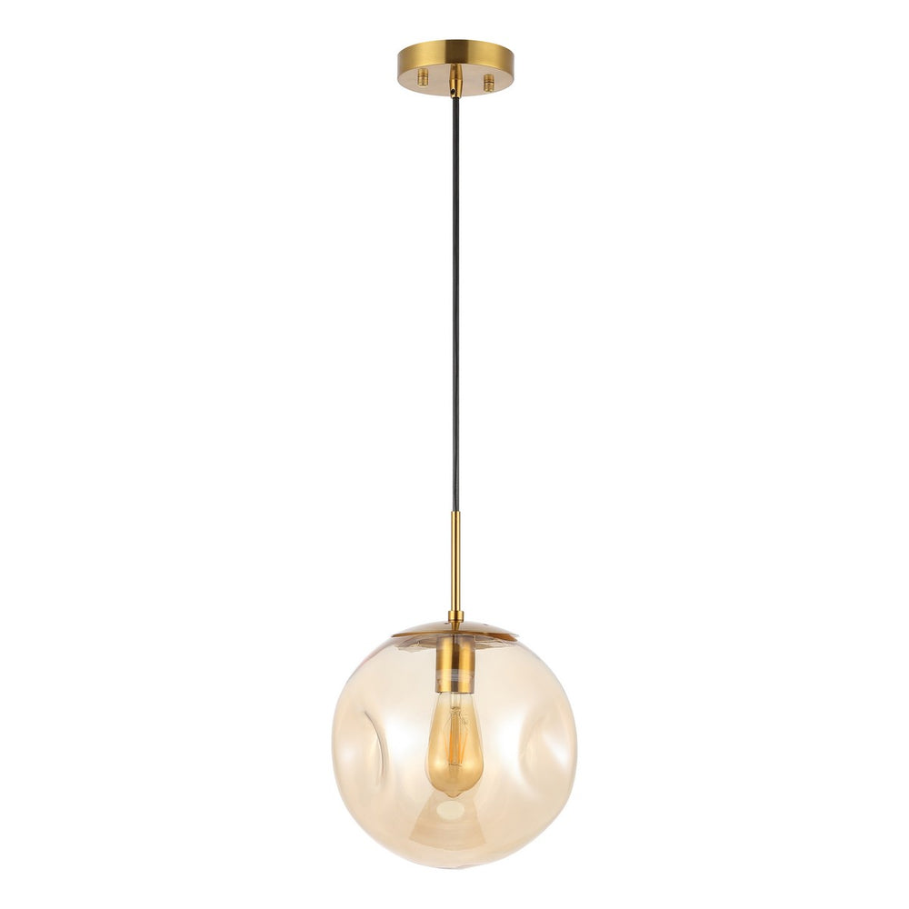 Safavieh Cyril, 10 Inch, Amber/Brass, Glass/Iron Pendant Amber / Brass Glass PND4145A