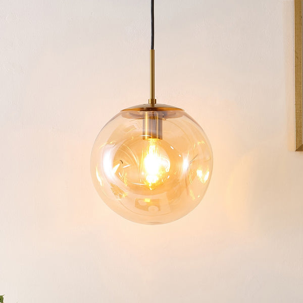 Safavieh Cyril, 10 Inch, Amber/Brass, Glass/Iron Pendant Amber / Brass Glass PND4145A