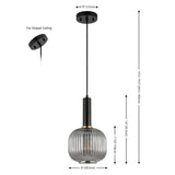 Safavieh Rynner, 8 Inch, Smoke Grey/Black, Glass/Iron Pendant Smoke Grey / Black Glass PND4148A