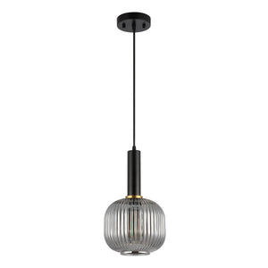Safavieh Rynner, 8 Inch, Smoke Grey/Black, Glass/Iron Pendant Smoke Grey / Black Glass PND4148A