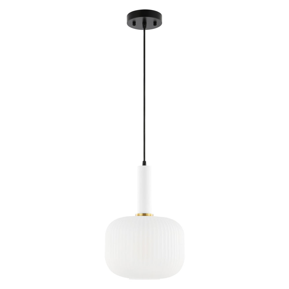 Safavieh Naois, 10 Inch, White/Black, Glass/Iron Pendant  White / Black Glass PND4149A