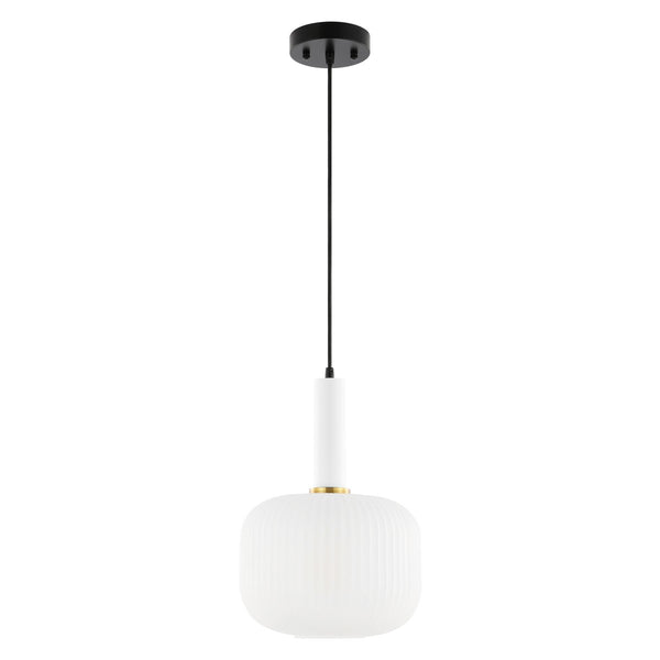 Safavieh Naois, 10 Inch, White/Black, Glass/Iron Pendant  White / Black Glass PND4149A