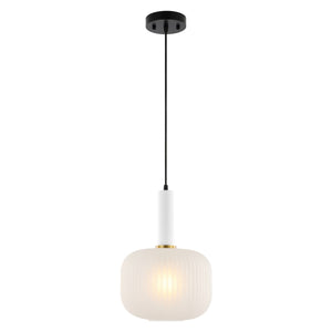 Safavieh Naois, 10 Inch, White/Black, Glass/Iron Pendant  White / Black Glass PND4149A