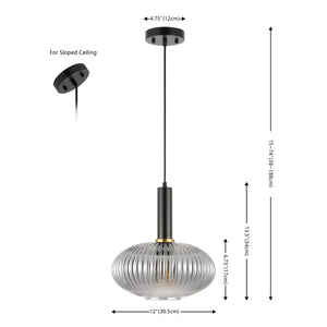 Safavieh Zeon, 12 Inch, Smoke Grey/Black, Glass/Iron Pendant Smoke Grey / Black Glass PND4150A