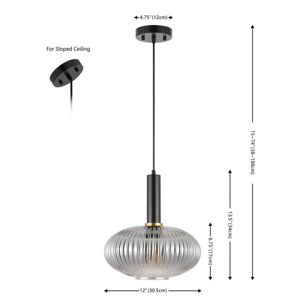 Safavieh Zeon, 12 Inch, Smoke Grey/Black, Glass/Iron Pendant Smoke Grey / Black Glass PND4150A