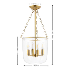 Safavieh Dahye 4 Lt 13 Inch Pendant Clear / Brass Metal PND4159A