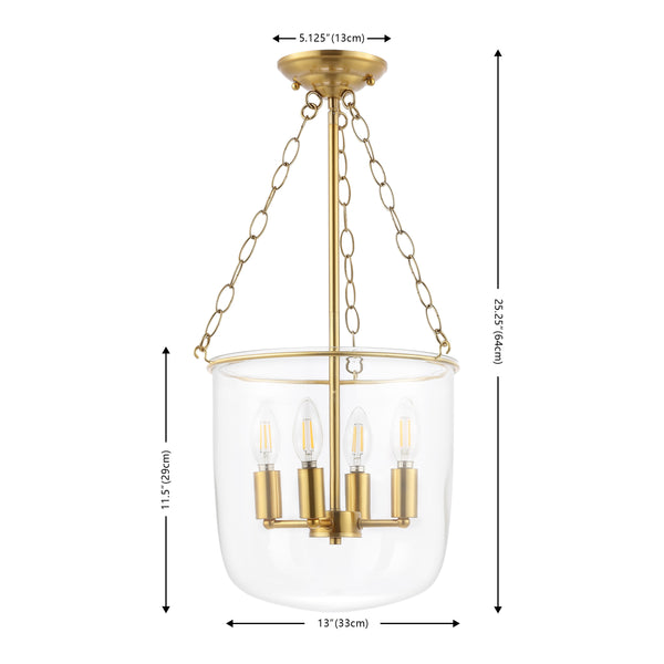 Safavieh Dahye 4 Lt 13 Inch Pendant Clear / Brass Metal PND4159A