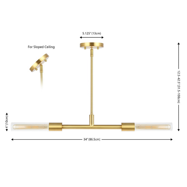 Safavieh Vasei, 2 Light, 34 Inch, Brass/Clear, Iron/Glass Extendable Pendant Brass / Clear PND4179A